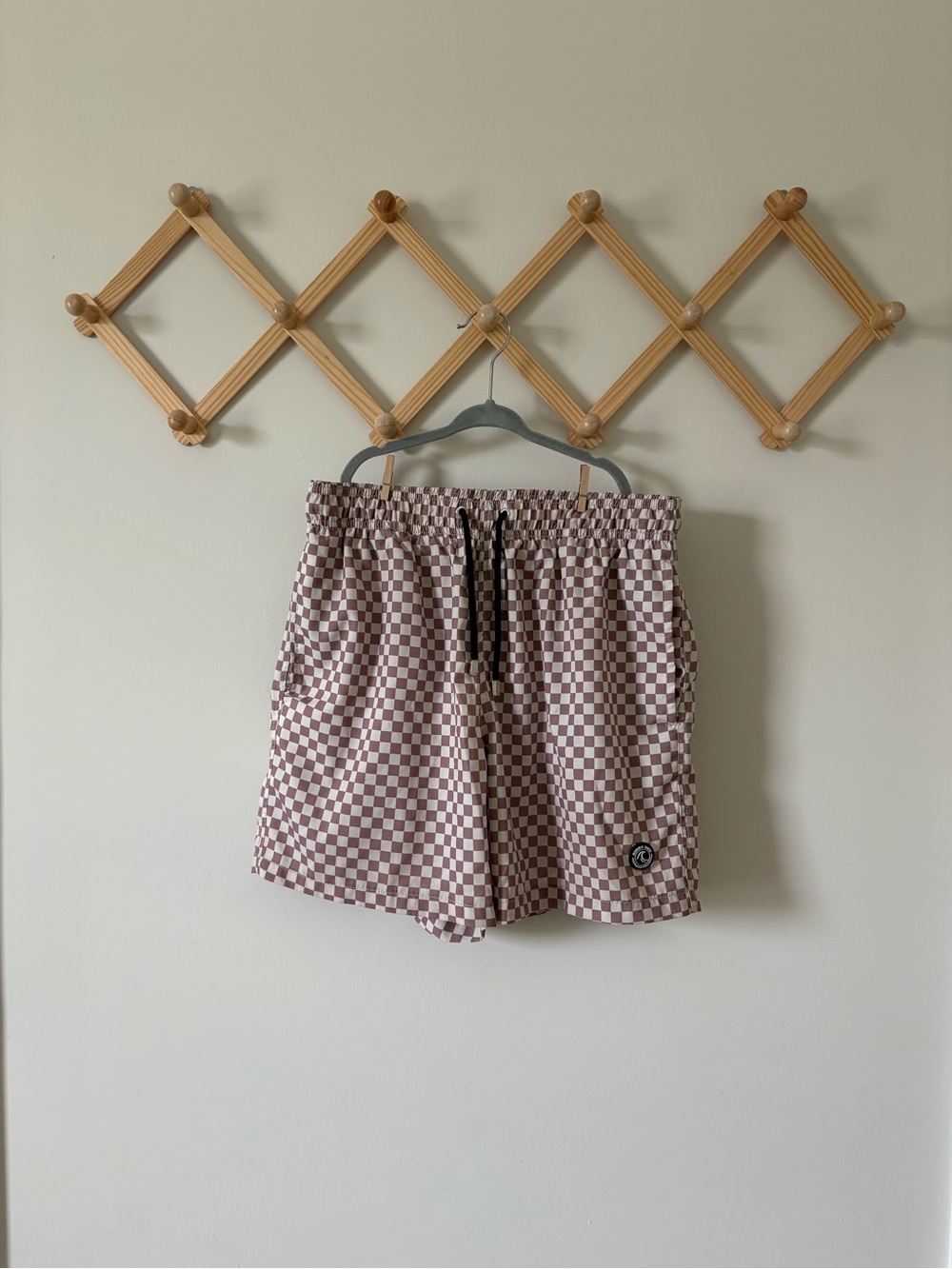 Checkerboard Drawstring swim Shorts - Brown & Cream Binky Bro